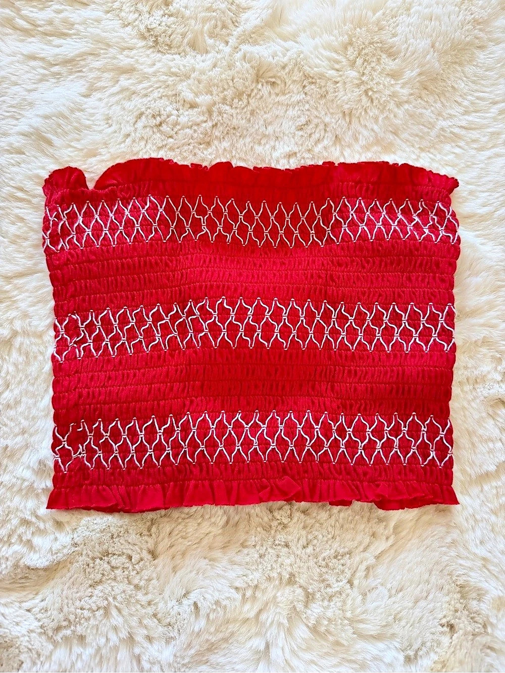 Garage Smocked Tube Top in Red & White